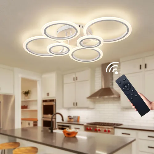 Vista 13 de Shine LUEST Lámpara de techo LED moderna de 34 W, 3000 K-6000 K regulable, accesorios de iluminación de techo para montaje en techo, 4 anillos
