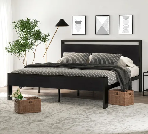 Vista 19 de SHA CERLIN Base de cama de plataforma metálica de tamaño individual de 14 pulgadas con cabecera y estribo de madera, base de colchón, no necesita