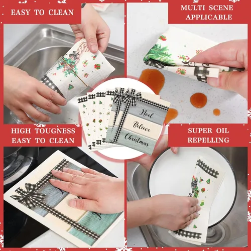 Vista 5 de Yinder 6 Piezas Paños de Cocina Suecos de Navidad para Mesa Paños de Platos Reutilizables de Navidad Paños de Limpieza Absorbentes de Secado Rápido
