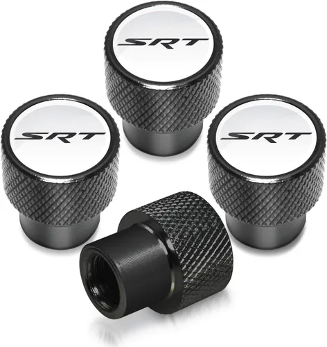 Vista 6 de iPick Image Para SRT Logo en negro sobre negro aluminio tapas de vástago de válvula de neumático para Dodge Jeep