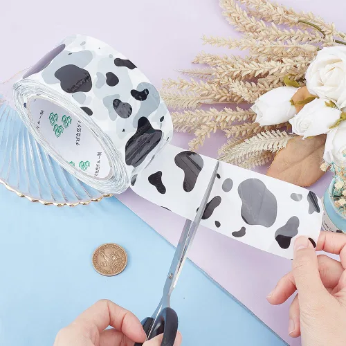 Vista 3 de 1 rollo de cinta decorativa de aproximadamente 109.36 yardas, cinta decorativa de plástico con estampado de vaca, cinta adhesiva adhesiva impresa