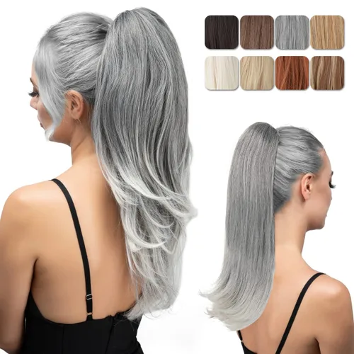 Vista 25 de Extensión de cola de caballo con clip, de 18 pulgadas, extensiones de cabello para mujer, cola de caballo larga y recta, cola de caballo rizada