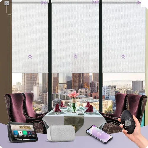 Vista 29 de Graywind Persianas enrollables inteligentes acopladas compatibles con Alexa Google, tamaño personalizado extra grande, persianas motorizadas