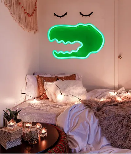 Vista 2 de Señales de neón con cabeza de dinosaurio, decoración de pared para niños