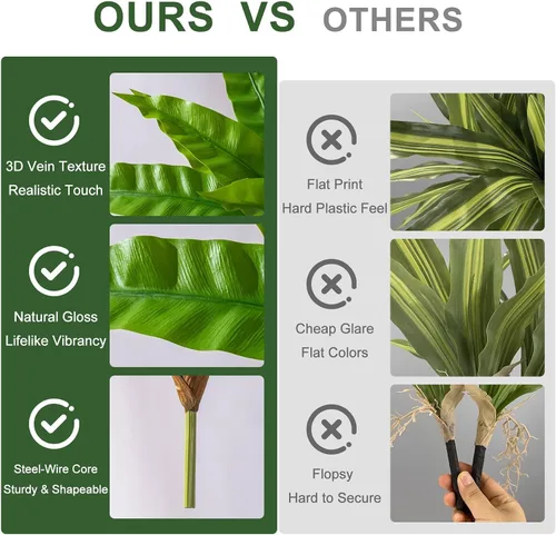 Vista 3 de 4 Piezas Tallos de Vegetación Artificial Helecho Nido de Pájaro Falso Ramas Falsas Plantas Artificiales Dracaena Falsa Realista Plantas Realistas