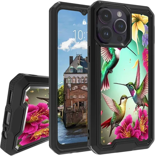 Vista 8 de Rossy Funda para iPhone 14 Pro Max con patrón de cinta de casete de audio para mujeres y hombres, 2 en 1, híbrida de doble capa, resistente, a