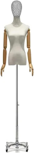 Vista 9 de Maniquí de forma de vestido femenino con ruedas universales, cuerpo de modelo, torso con brazos y cabeza desmontables para ferias de manualidades