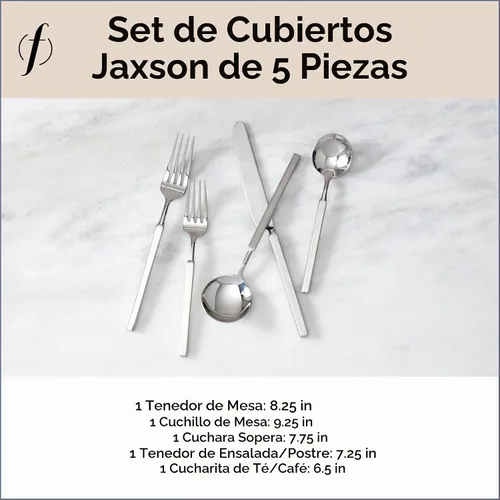 Vista 5 de FORTESSA Jaxson - Cubiertos de acero inoxidable 18/10, ajuste de lugar de 5 piezas con cuchillo de mesa, tenedores y cucharas (servicio para 1)