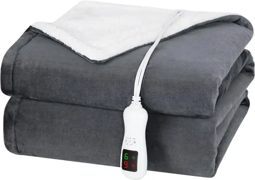 Vista 24 de Manta térmica eléctrica, calentador de manta lavable para el hogar para adultos, calentamiento rápido, franela suave súper acogedora de 50 x 60