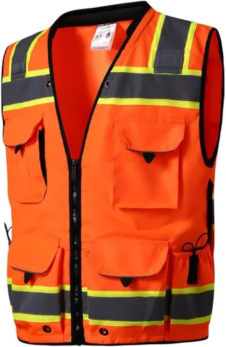 Vista 12 de SKSAFETY Chaleco de seguridad de nivel profesional de 12 bolsillos, chaleco de alta visibilidad Clase 2, ANSI/ISEA