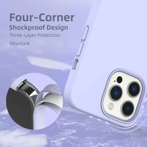 Vista 5 de Funda compatible con iPhone 13 Pro, protección contra caídas, antihuellas, funda de silicona líquida a prueba de golpes con forro de microfibra