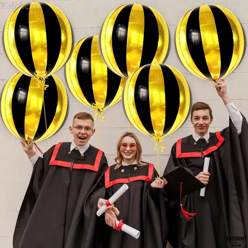 Vista 5 de KatchOn, Globos grandes negros y dorados de 22 pulgadas, paquete de 6, decoraciones de graduación negras y doradas 2026 Globos redondos de esfera