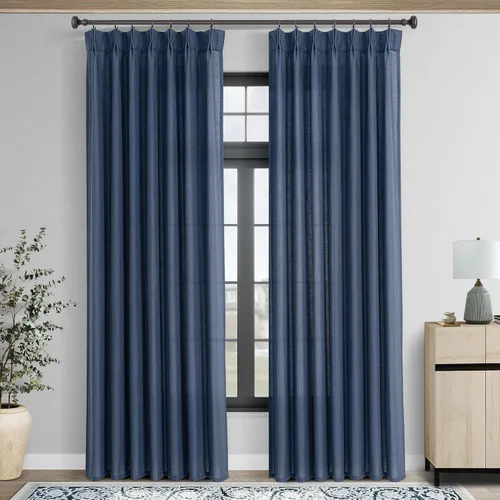 Vista 15 de Cortinas de lino de 63 pulgadas, juego de 2 paneles para sala de estar, beige natural, cortinas con pliegues pellizco entrenadas con memoria