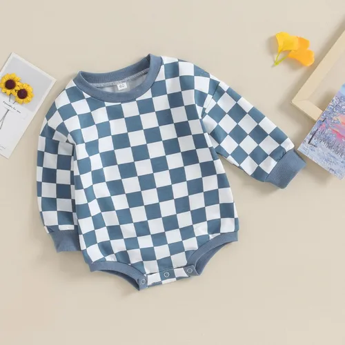 Vista 44 de Karuedoo Sudadera a cuadros para bebé niño y niña, mameluco de gran tamaño, manga larga, con burbujas, ropa neutra para otoño