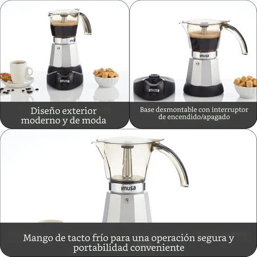 Vista 2 de IMUSA Máquina eléctrica de café expreso de 6 o 3 tazas, color plateado Cool-Touch Handle, Visual Brewing Indicator, Brown Tinted Carafe, Ideal for