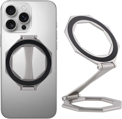 Vista 8 de Soporte magnético octogonal plegable de 360° giratorio para teléfono de escritorio de automóvil, uso universal, compatible con iPhone 12-17 Pro Negro