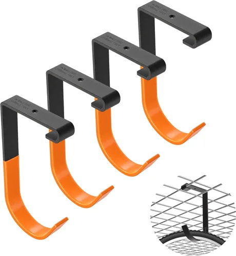 Vista 9 de Ganchos de bicicleta para soporte de montaje en techo de garaje – Estante de almacenamiento aéreo resistente de 4X8 para garaje en techo