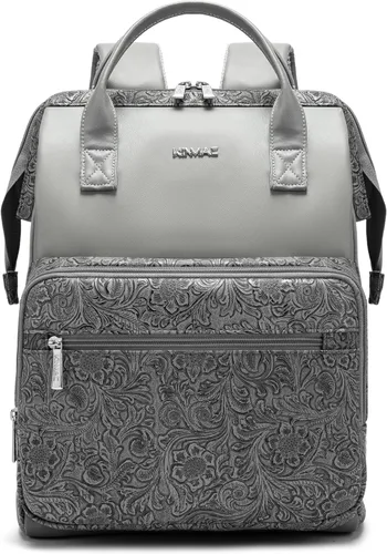 Vista 4 de Kinmac Mochila para laptop para mujeres y hombres, mochila de viaje de gran capacidad para computadora portátil de 15.6 pulgadas, Albaricoque
