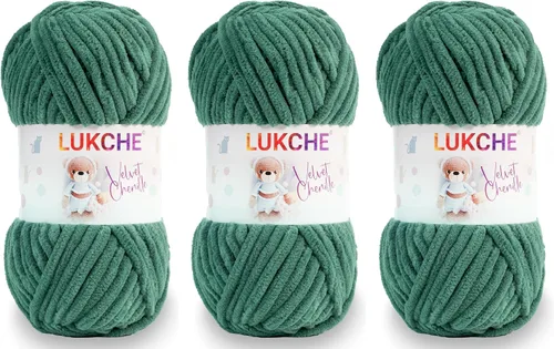 Vista 41 de Hilado de chenilla de terciopelo para amigurumi y punto de crochet súper voluminoso 100 gr (69,0 m) (Grosor del hilo 8 mm) (Verde espárrago) 1