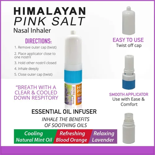Vista 4 de Natural Solution Inhalador nasal con aromaterapia de sal rosa, mejora la respiración con alivio relajante y refrescante de los senos nasales