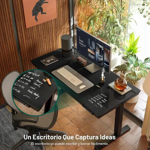 Vista 5 de FEZIBO Escritorio eléctrico de pie con cajones de 48 × 24, escritorio de cristal de altura ajustable de una pieza, escritorio de pie ajustable