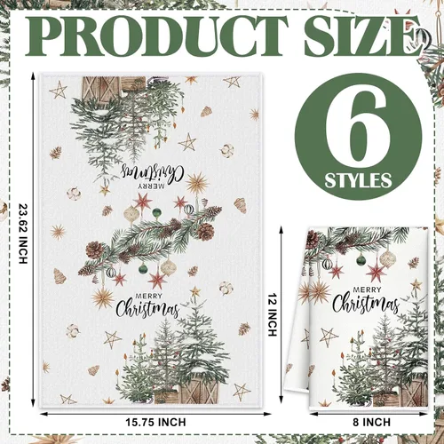 Vista 3 de FuWeave Toallas de Cocina Navideñas Beige Paños de Cocina con Árbol Navideño Toallas de Mano Decorativas Hello Winter Absorbentes Pelota de Guantes