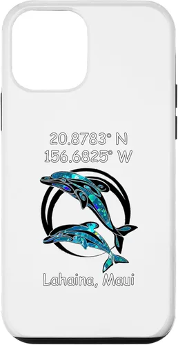 Vista 12 de Funda para iPhone 14 Longitud y Latitud de Lahaina Maui Tribal Dolphins