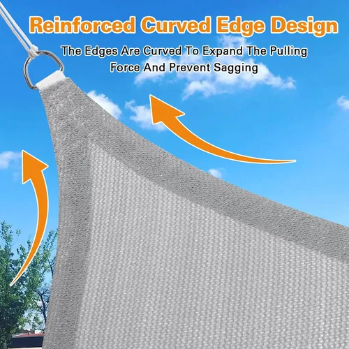 Vista 4 de Artpuch Parasol para el sol, 10 x 16 pies, rectangular, gris claro, borde curvo, tela de grado comercial de 6.53 oz/m² de polietileno de alta