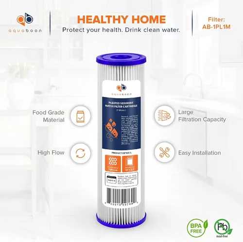 Vista 4 de Aquaboon Filtro de agua plisado de 1 micrón, 10 x 2.5 pulgadas, cartucho de repuesto de filtro de sedimentos para toda la casa compatible