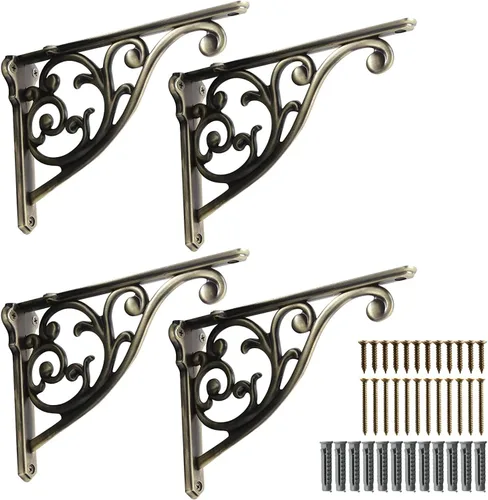 Vista 42 de Soportes de estante de 4 pulgadas, paquete de 4 soportes de pared de latón antiguo de alta resistencia, estantes decorativos de cocina victoriana