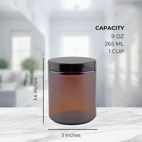 Vista 6 de Cornucopia Brands Tarros de vidrio ámbar de 8 onzas / 9 onzas (paquete de 6) tarros de cosméticos de lados rectos, ideales para mantequilla