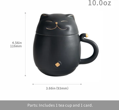 Vista 3 de HEER Taza de té para gatos con infusor y tapa, taza de té de cerámica de hojas sueltas de 10 onzas, regalo para amantes de los gatos para amigos