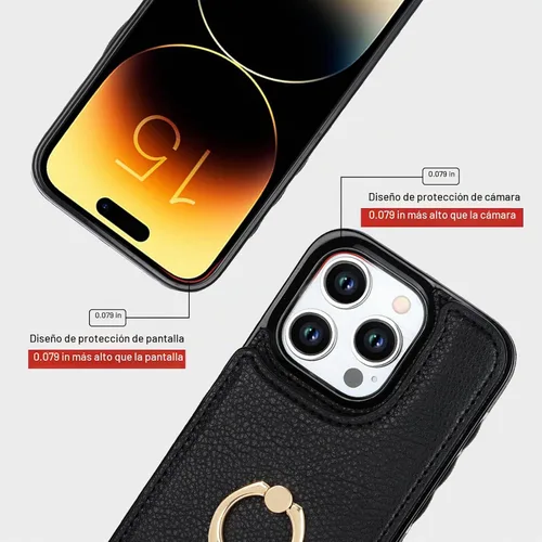 Vista 8 de Folosu Funda compatible con iPhone 15 Pro con soporte para tarjetas, rotación de 360°, soporte de anillo de dedo con función atril, bloqueo RFID