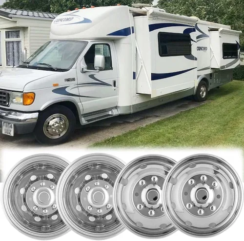 Vista 16 de Juego de simuladores de rueda de acero inoxidable pulido de 16 pulgadas para doble rueda, compatible con Dodge, Mercedes y Freightliner Sprinter Van