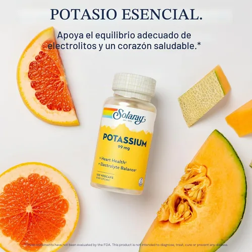 Vista 3 de SOLARAY Cápsulas de Suplemento de Potasio, 100 Cápsulas Vegetales Soporte electrolítico, cardíaco y vascular, complejo de aminoácidos de potasio
