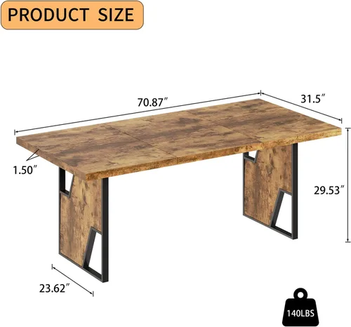 Vista 3 de Mesa de comedor moderna de 70.8", mesa de cocina de madera para 4-6 Una mesa
