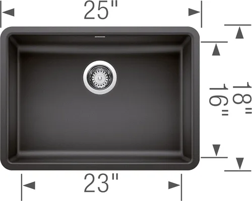 Vista 2 de BLANCO Precis ADA - Fregadero de cocina con cuenco individual de 25 pulgadas, color antracita