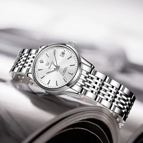 Vista 6 de OLEVS Relojes automáticos para mujer de acero inoxidable con diamantes mecánicos luminosos impermeables para mujer