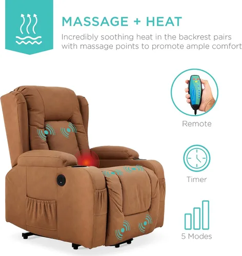 Vista 5 de Best Choice Products - Silla de elevación eléctrica de cuero PU, silla reclinable de masaje, muebles ajustables para espalda, patas con 3