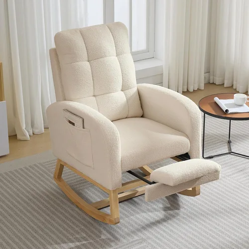 Vista 12 de Garvee Silla mecedora moderna para guardería, cómoda silla mecedora con bolsillo lateral y reposapiés, respaldo alto reclinable para sala