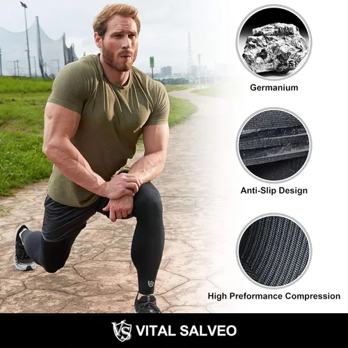Vista 3 de Vital Salveo Recovery Sports de compresión de manga completa para muslo, pantorrilla, soporte largo hasta la rodilla, color negro (1 par) XXL