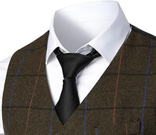 Vista 2 de Mens Slim Formal Business Waistcoat Casual Plaid Soft Suit Vest Classic Button Collar Sleeveless Coats Coffee