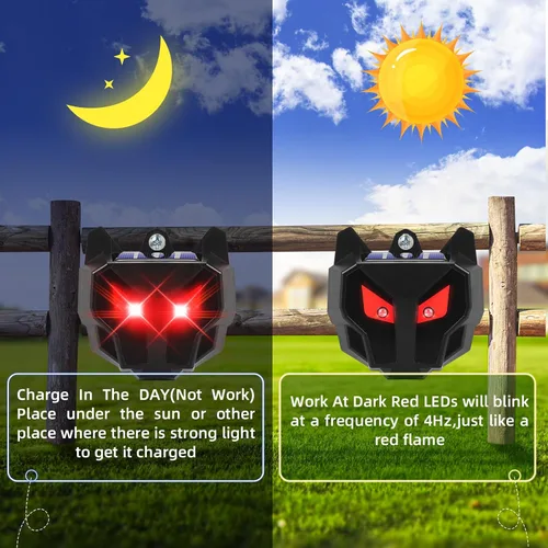 Vista 7 de Repelente solar nocturno de animales (paquete de 4) – Disuasorio de animales de ojo depredador mejorado 2026 con luces intermitentes rojas duales
