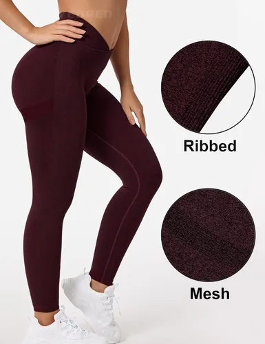 Vista 5 de YEOREO Leggings de entrenamiento profesionales cruzados para mujer, cintura cruzada en V, teñido anudado, sin costuras, pantalones de yoga