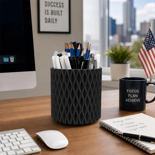 Vista 4 de Lebenrich Aesthetic Black Pen Holder for Desk, Rotating Plastic Desk Pencil Holder Organizer for Home School Office
