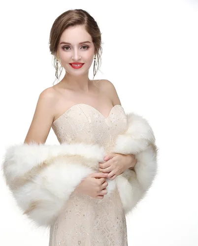Vista 4 de Chal de piel sintética para mujer, para novia, boda, fiesta, lana artificial azul