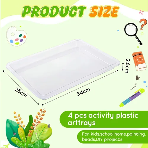 Vista 2 de Remerry 4 bandejas de arte de plástico apilables para manualidades, bandeja de arena para el aula, organizador de pintura sensorial para niños