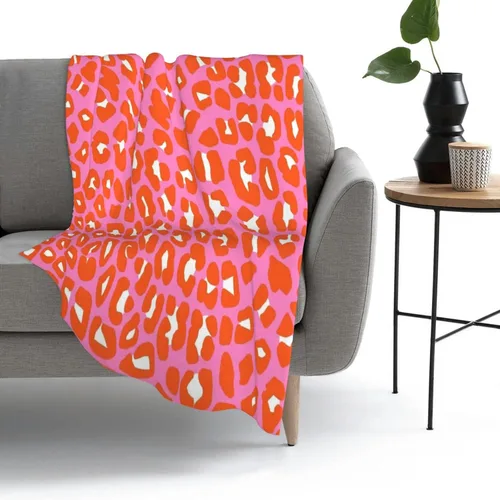Vista 7 de Manta de franela con estampado estético de leopardo rosa y naranja, ligera, acogedora, suave, para sofá, para el hogar, ropa de cama, sala de estar