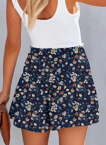 Vista 3 de BeadChica Pantalones cortos casuales de verano para mujer, cintura alta, plisados, con volantes, cómodos, holgados, pantalones cortos de playa