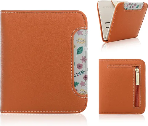 Vista 10 de Billetera pequeña para mujer, con bloqueo RFID, de piel, plegable, para tarjetas de crédito, con ventana de identificación, con cremallera, bolsillo